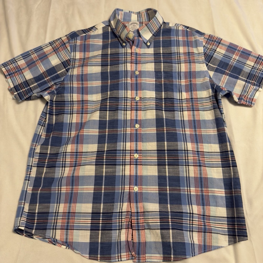 Brooks Bros Regent Fit Men's Shirt Short Sleeve Large 100% Cotton